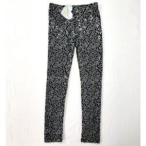 Love U Lots New Girls Black Silver Shimmer Sequin Shiny Pants Size 10 Stretch
